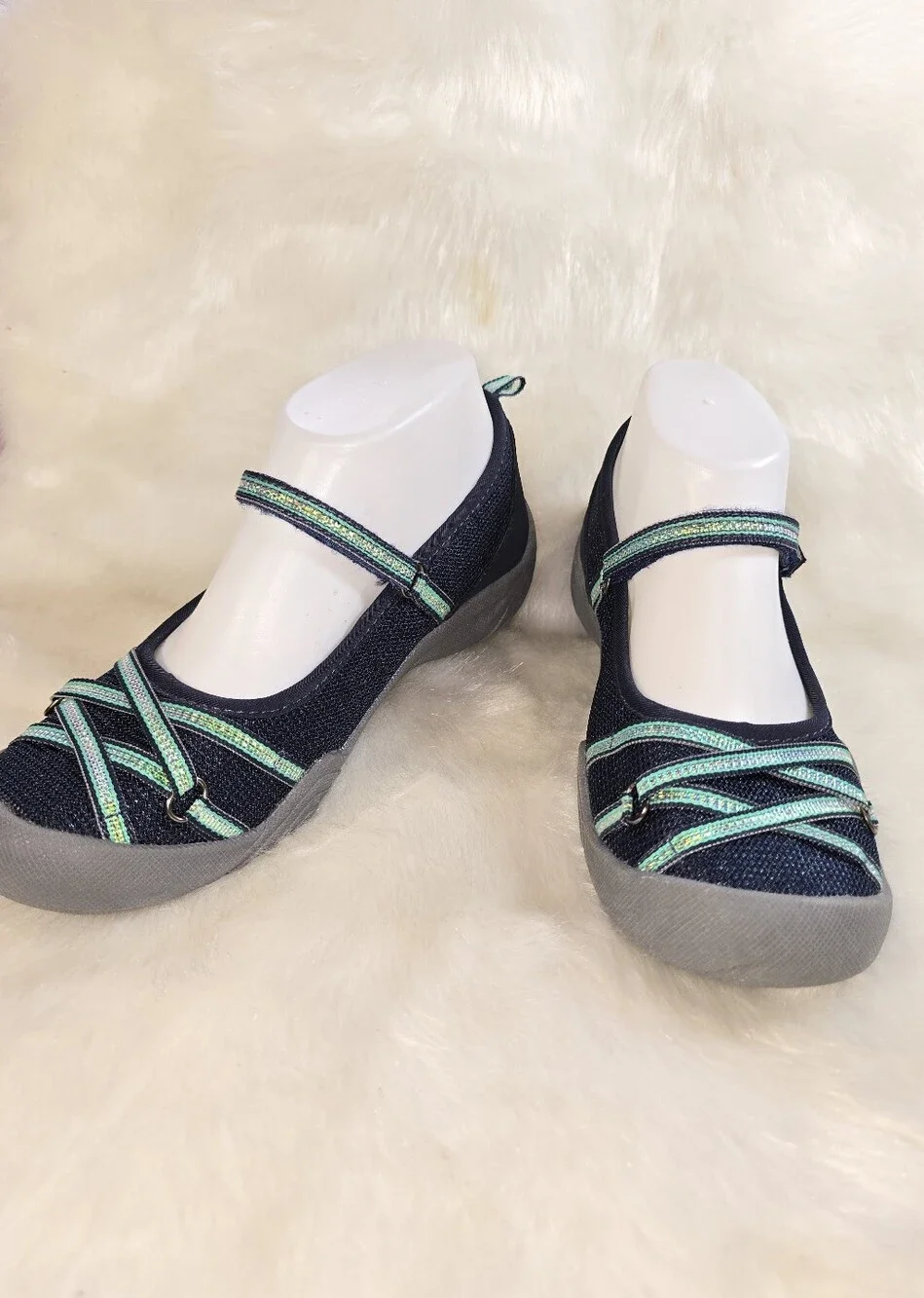 M.A.P. Lillith Sport Mary Janes Navy Navy with Teal Glitter Velcro Straps